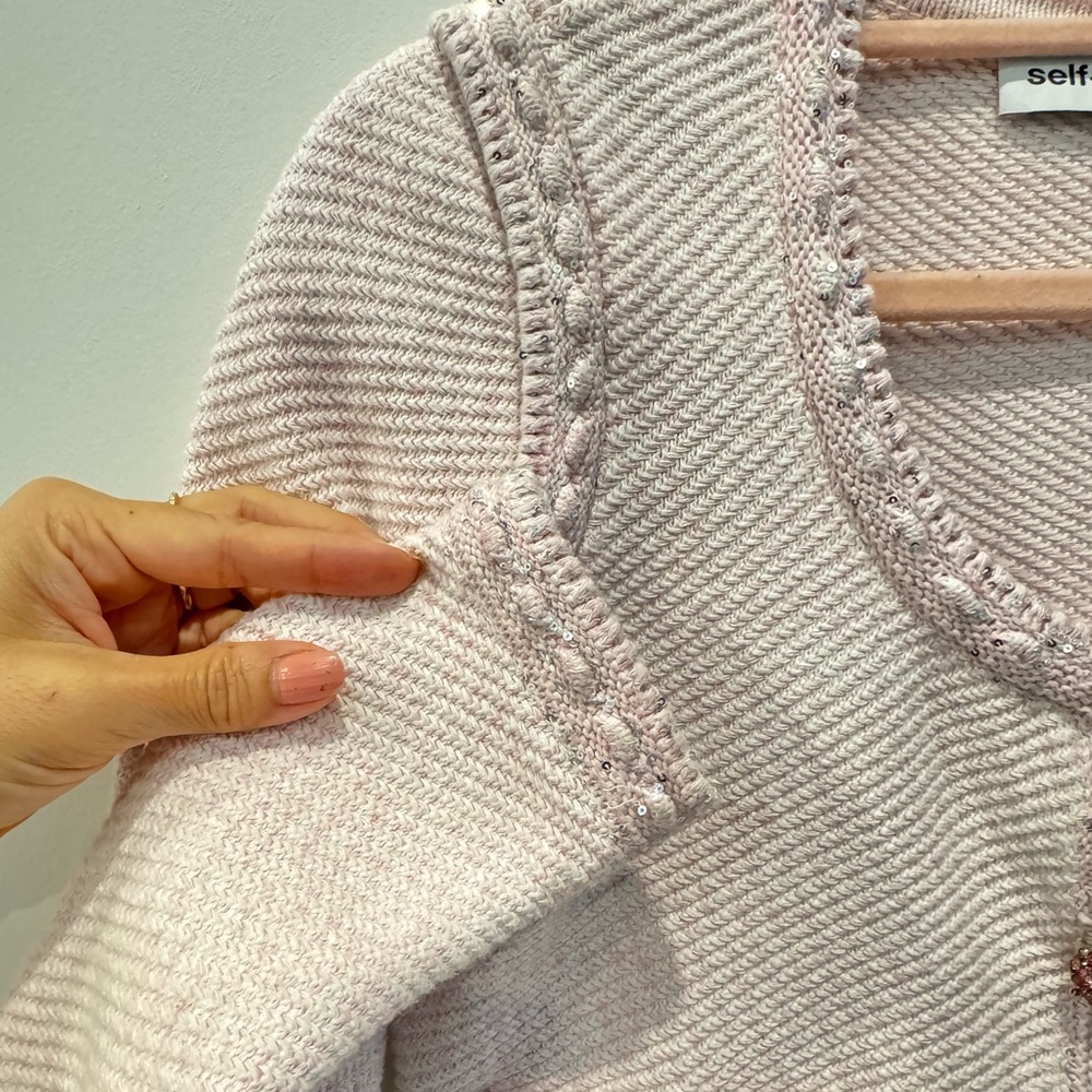 SOLD Self-Portrait Baby Pink Knit Crop Cardigan | XS | Pearl Button Detail - Picture 11 of 11